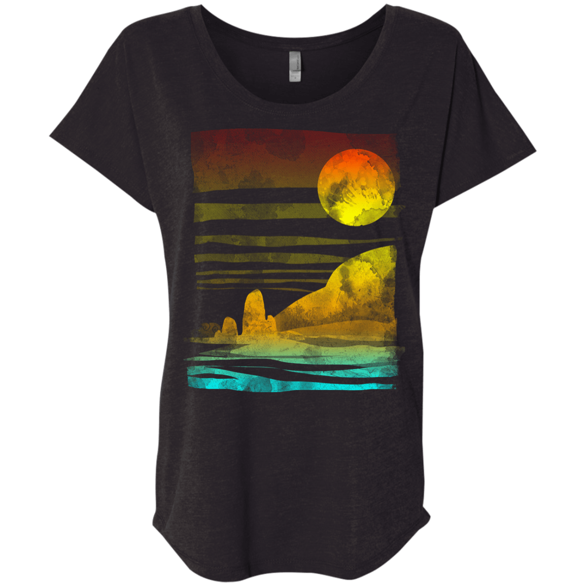 T-Shirts Vintage Black / X-Small Landscape Painted With Tea Triblend Dolman Sleeve