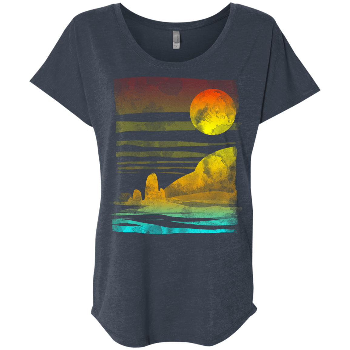 T-Shirts Vintage Navy / X-Small Landscape Painted With Tea Triblend Dolman Sleeve