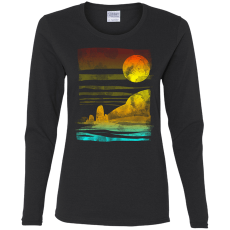 T-Shirts Black / S Landscape Painted With Tea Women's Long Sleeve T-Shirt
