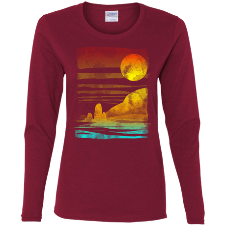T-Shirts Cardinal / S Landscape Painted With Tea Women's Long Sleeve T-Shirt