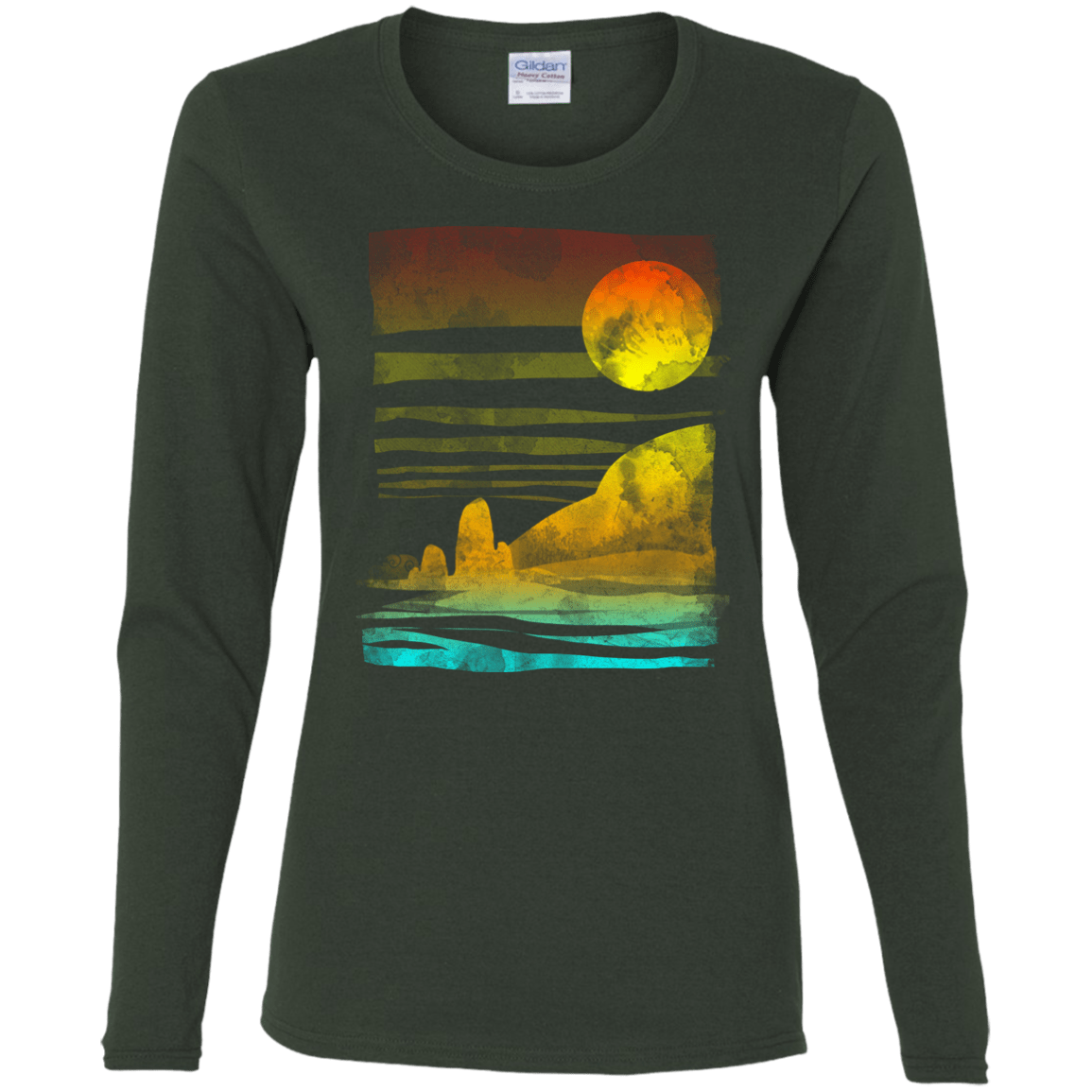 T-Shirts Forest / S Landscape Painted With Tea Women's Long Sleeve T-Shirt