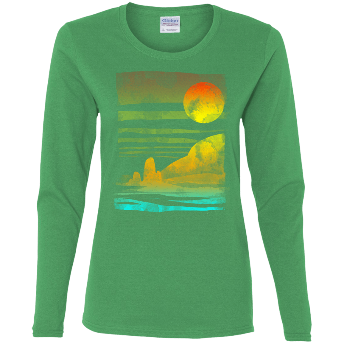 T-Shirts Irish Green / S Landscape Painted With Tea Women's Long Sleeve T-Shirt