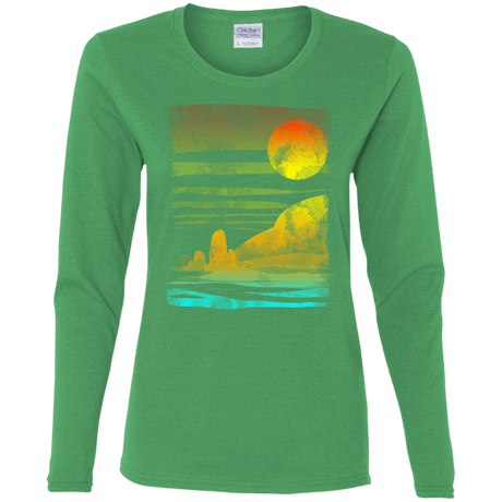 T-Shirts Irish Green / S Landscape Painted With Tea Women's Long Sleeve T-Shirt