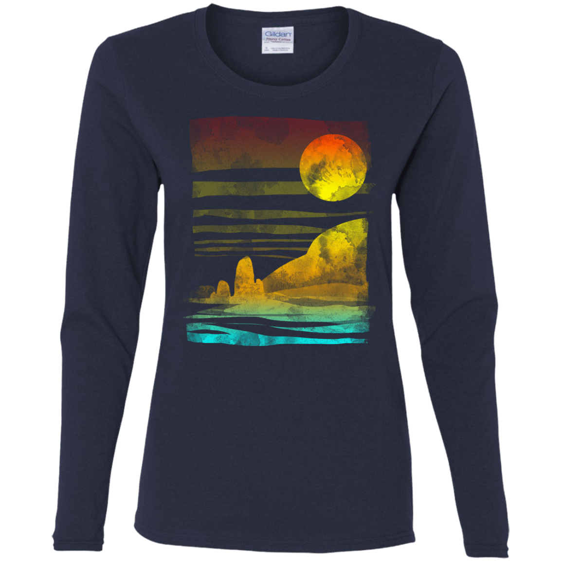 T-Shirts Navy / S Landscape Painted With Tea Women's Long Sleeve T-Shirt