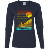 T-Shirts Navy / S Landscape Painted With Tea Women's Long Sleeve T-Shirt
