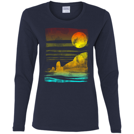 T-Shirts Navy / S Landscape Painted With Tea Women's Long Sleeve T-Shirt