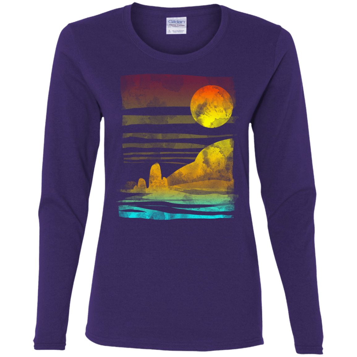 T-Shirts Purple / S Landscape Painted With Tea Women's Long Sleeve T-Shirt