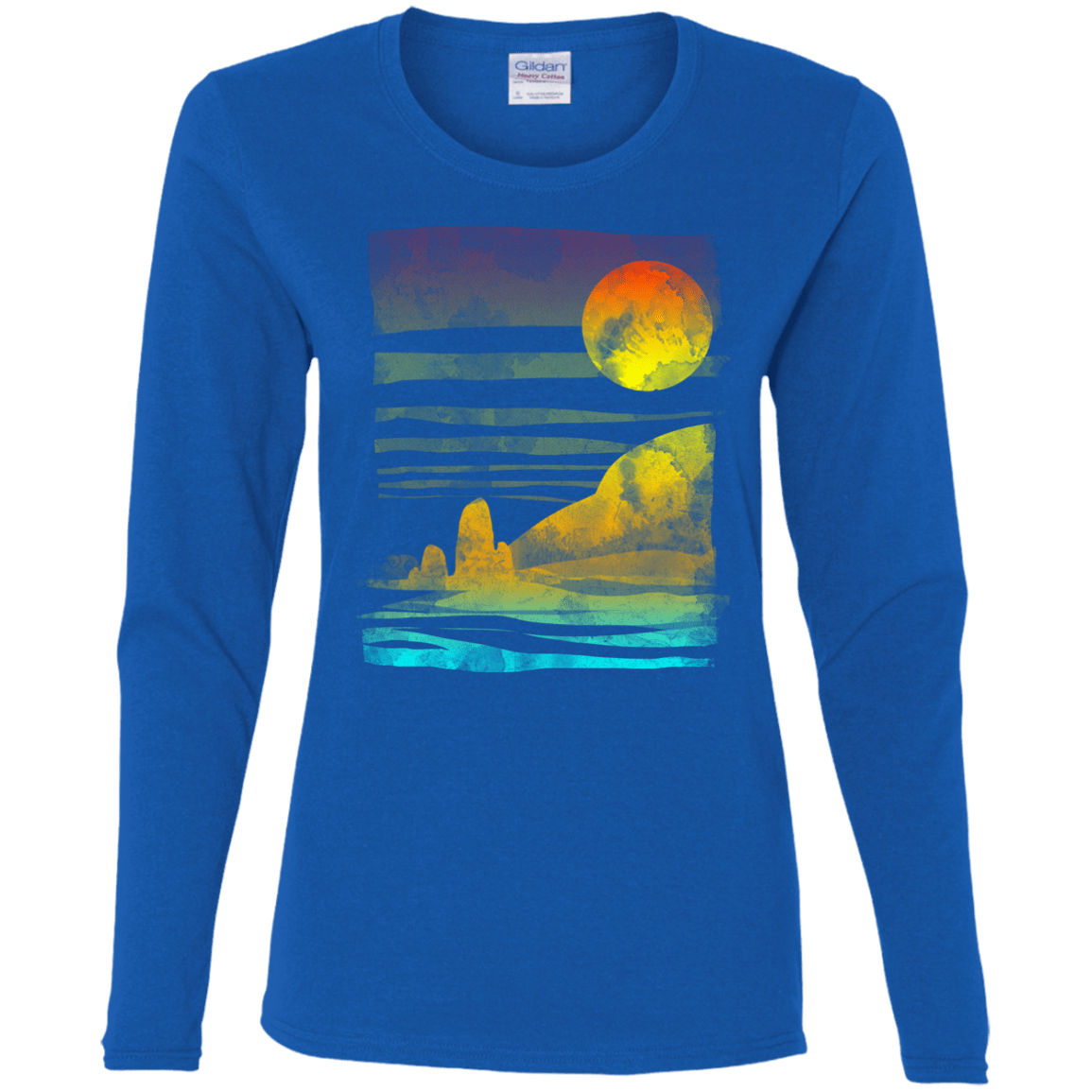 T-Shirts Royal / S Landscape Painted With Tea Women's Long Sleeve T-Shirt