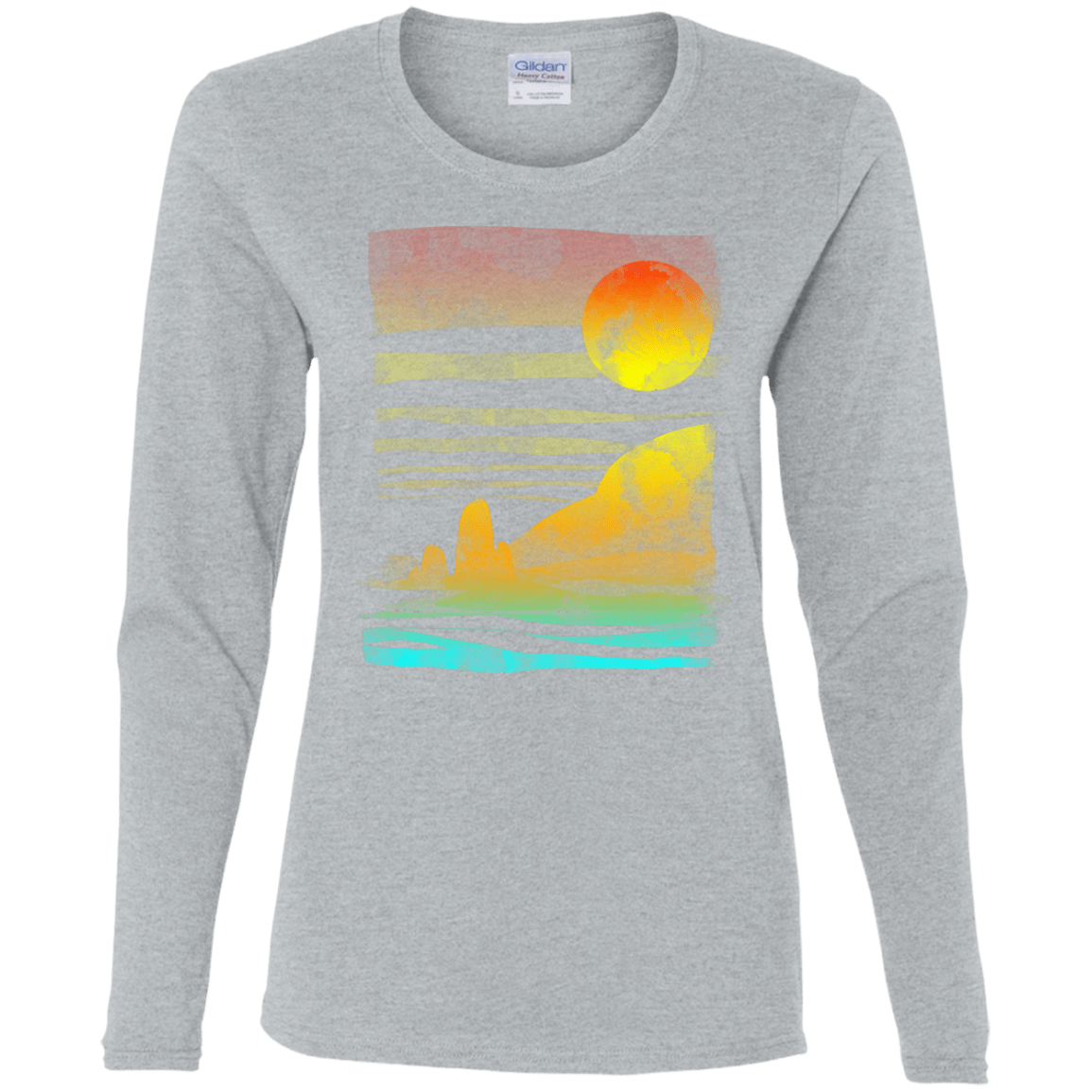 T-Shirts Sport Grey / S Landscape Painted With Tea Women's Long Sleeve T-Shirt