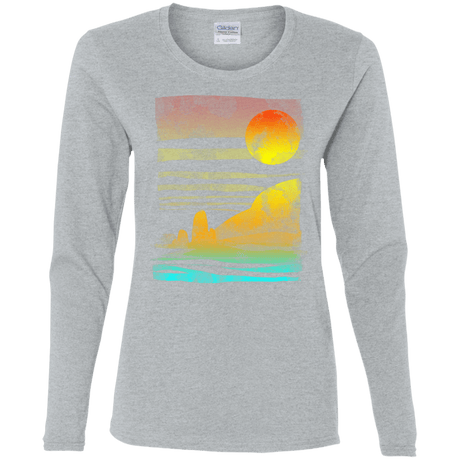 T-Shirts Sport Grey / S Landscape Painted With Tea Women's Long Sleeve T-Shirt