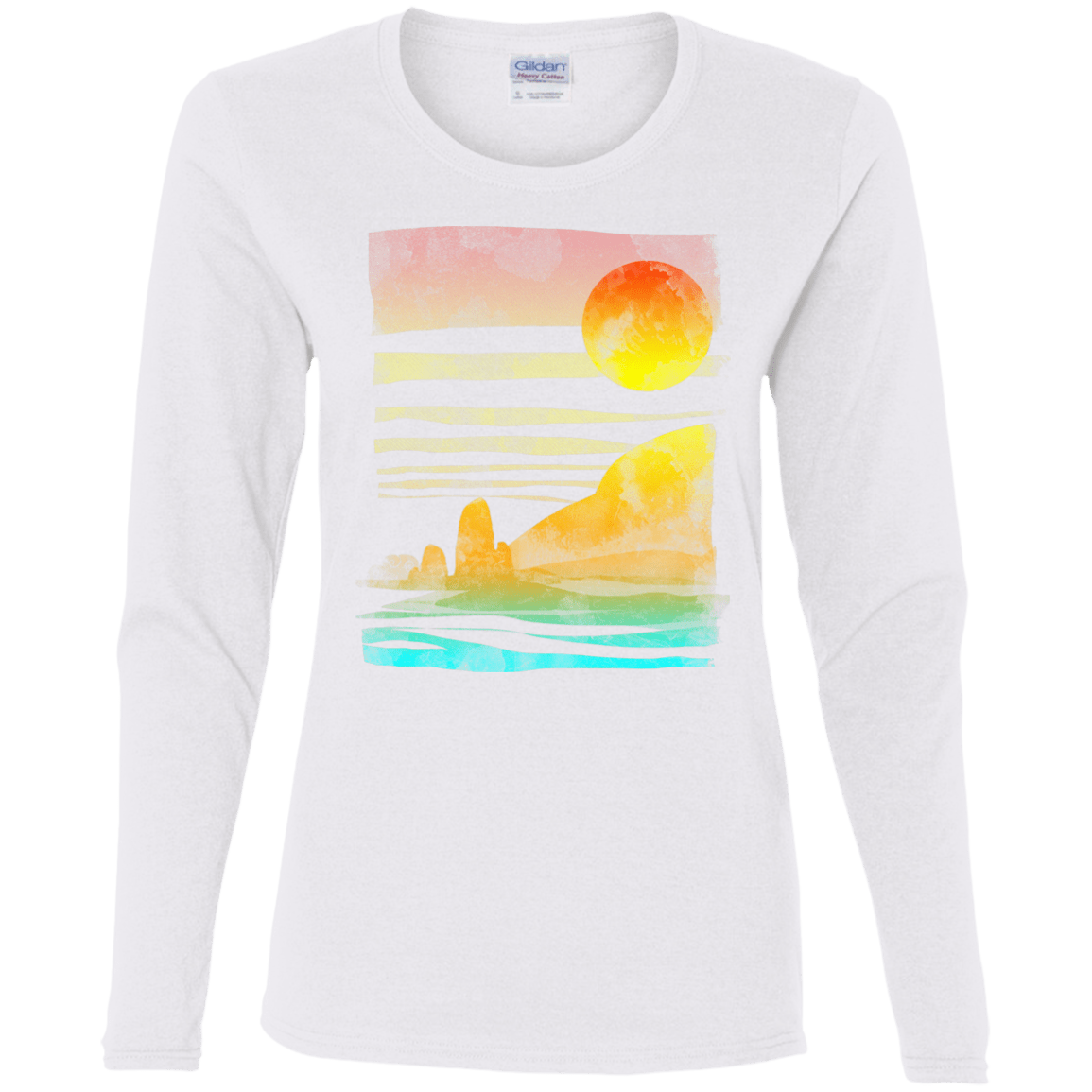 T-Shirts White / S Landscape Painted With Tea Women's Long Sleeve T-Shirt