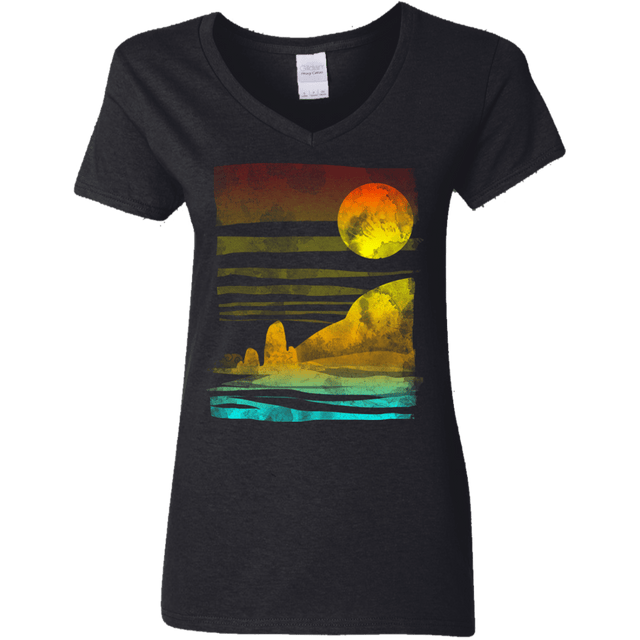 T-Shirts Black / S Landscape Painted With Tea Women's V-Neck T-Shirt