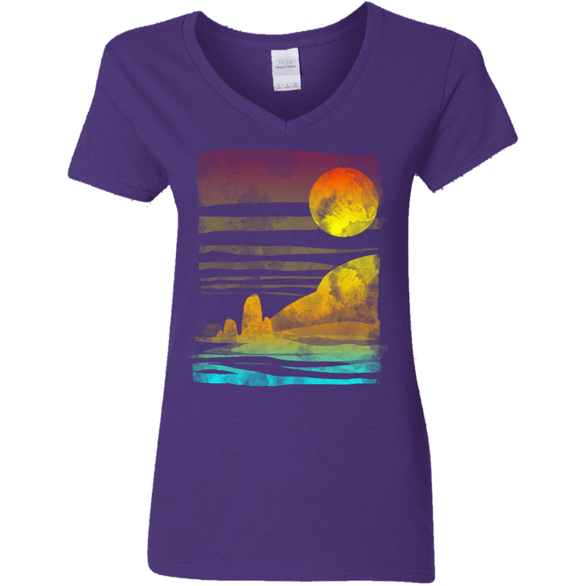 T-Shirts Purple / S Landscape Painted With Tea Women's V-Neck T-Shirt