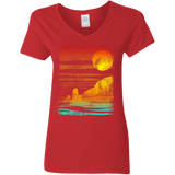 T-Shirts Red / S Landscape Painted With Tea Women's V-Neck T-Shirt