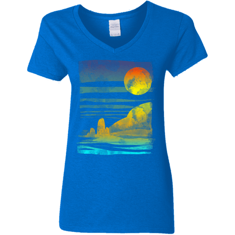 T-Shirts Royal / S Landscape Painted With Tea Women's V-Neck T-Shirt