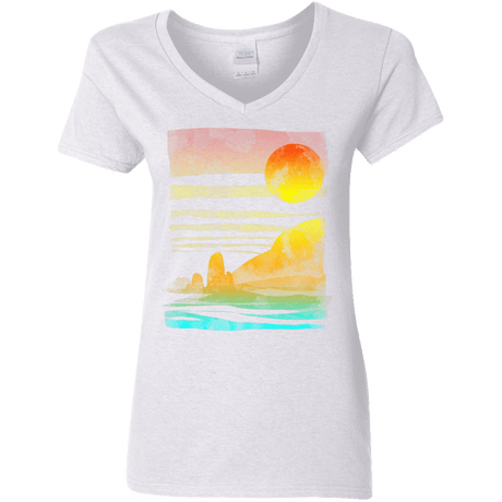 T-Shirts White / S Landscape Painted With Tea Women's V-Neck T-Shirt