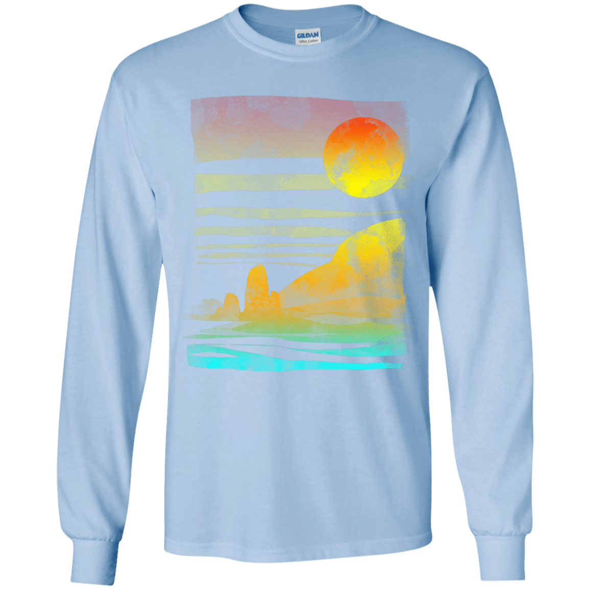 T-Shirts Light Blue / YS Landscape Painted With Tea Youth Long Sleeve T-Shirt