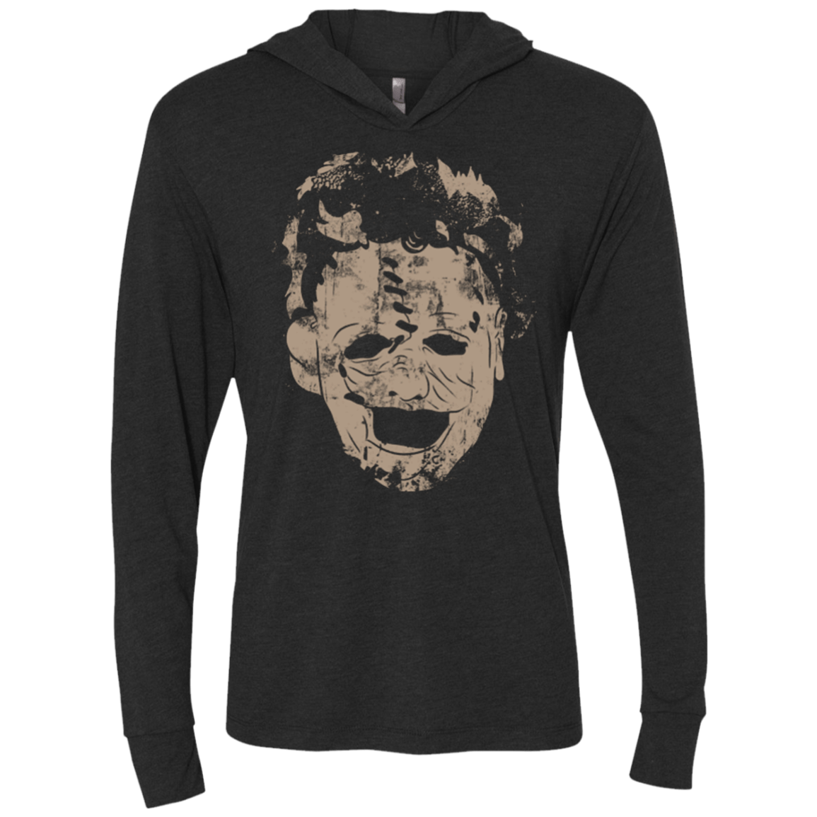 T-Shirts Vintage Black / X-Small Leather Face Grunge Triblend Long Sleeve Hoodie Tee