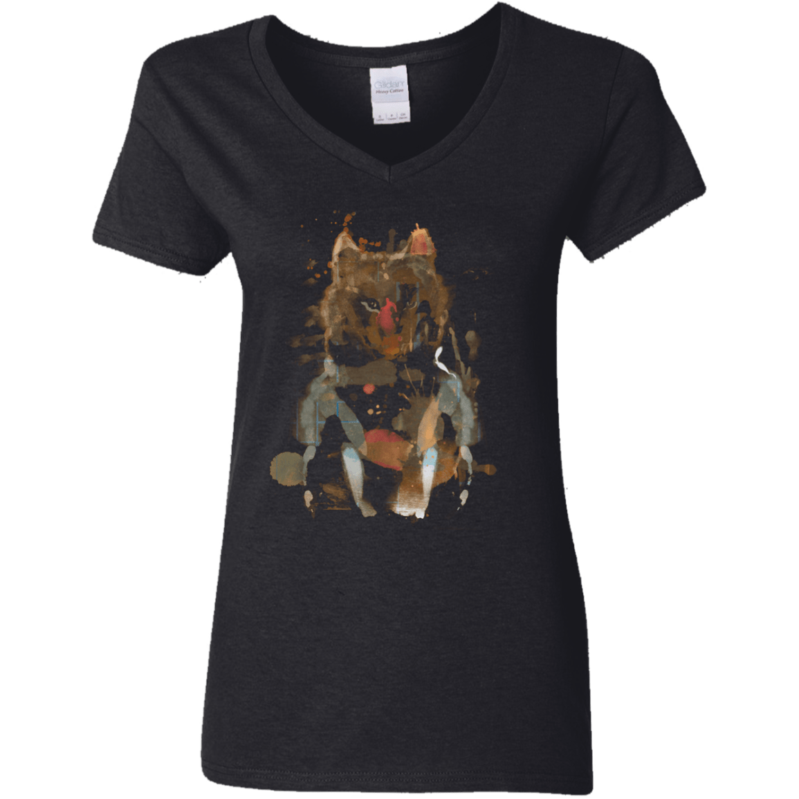 T-Shirts Black / S Little Foxy Watercolor Women's V-Neck T-Shirt
