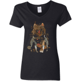 T-Shirts Black / S Little Foxy Watercolor Women's V-Neck T-Shirt