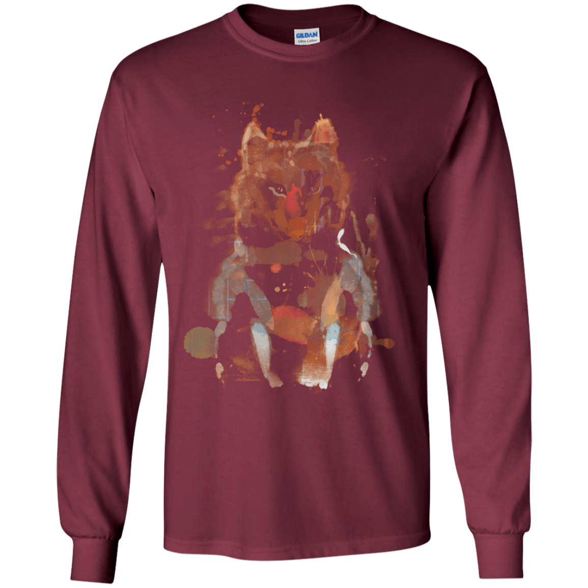 T-Shirts Maroon / YS Little Foxy Watercolor Youth Long Sleeve T-Shirt