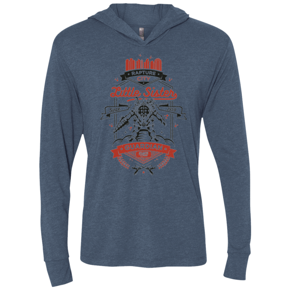 T-Shirts Indigo / X-Small Little Sister Protector V2 Triblend Long Sleeve Hoodie Tee
