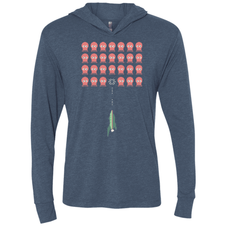 T-Shirts Indigo / X-Small Lobster invaders Triblend Long Sleeve Hoodie Tee