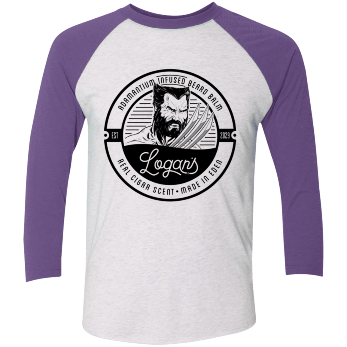 T-Shirts Heather White/Purple Rush / X-Small Logans Beard Balm Men's Triblend 3/4 Sleeve