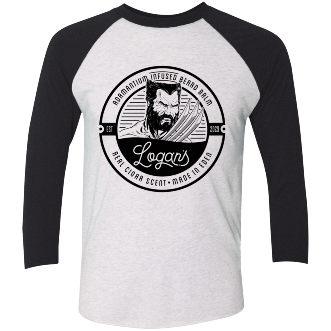 T-Shirts Heather White/Vintage Black / X-Small Logans Beard Balm Men's Triblend 3/4 Sleeve