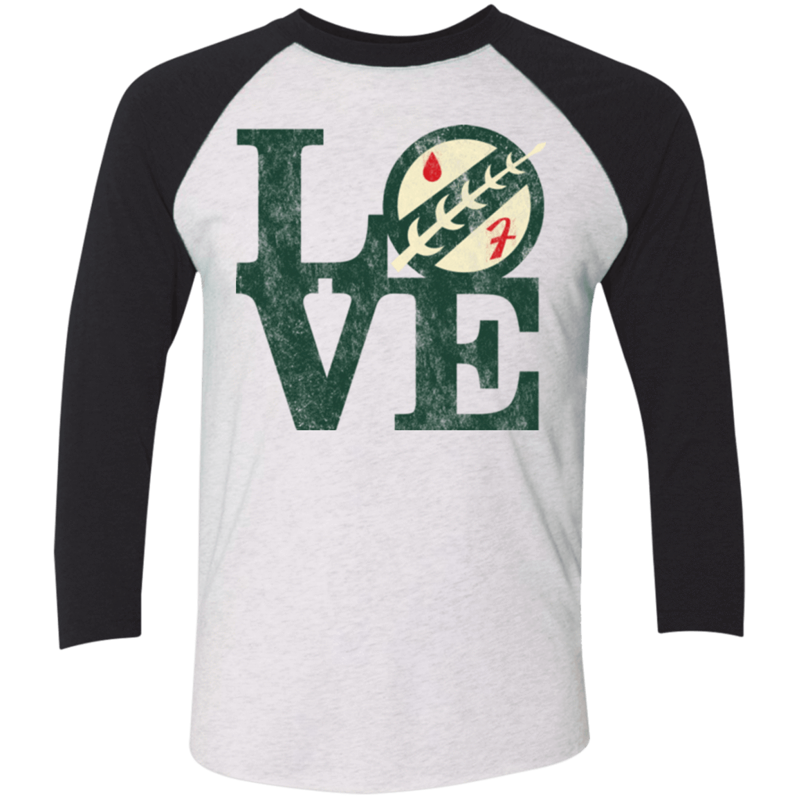 T-Shirts Heather White/Vintage Black / X-Small LOVE Boba Men's Triblend 3/4 Sleeve