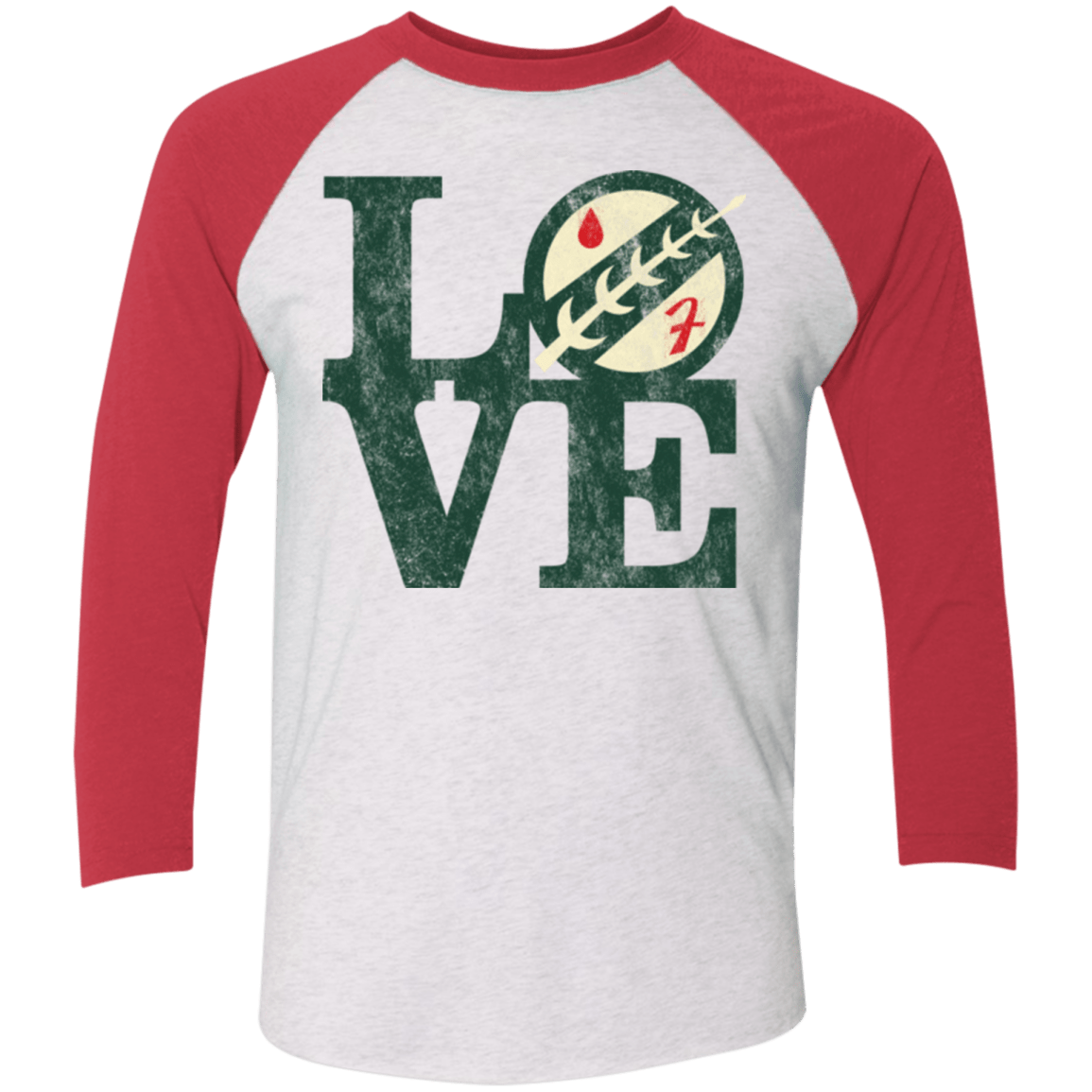 T-Shirts Heather White/Vintage Red / X-Small LOVE Boba Men's Triblend 3/4 Sleeve