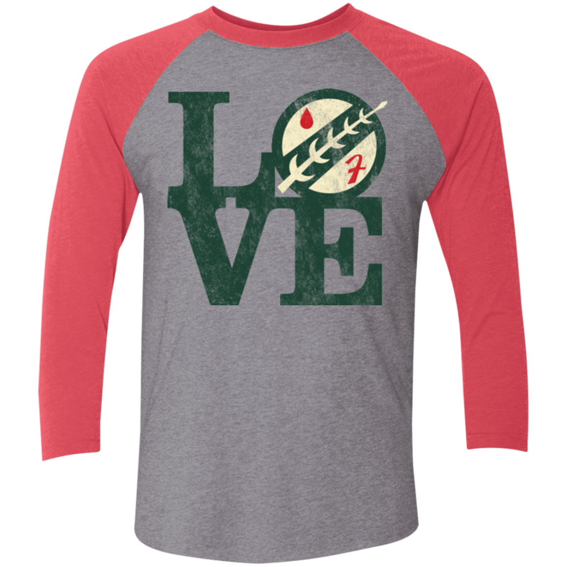 T-Shirts Premium Heather/ Vintage Red / X-Small LOVE Boba Men's Triblend 3/4 Sleeve