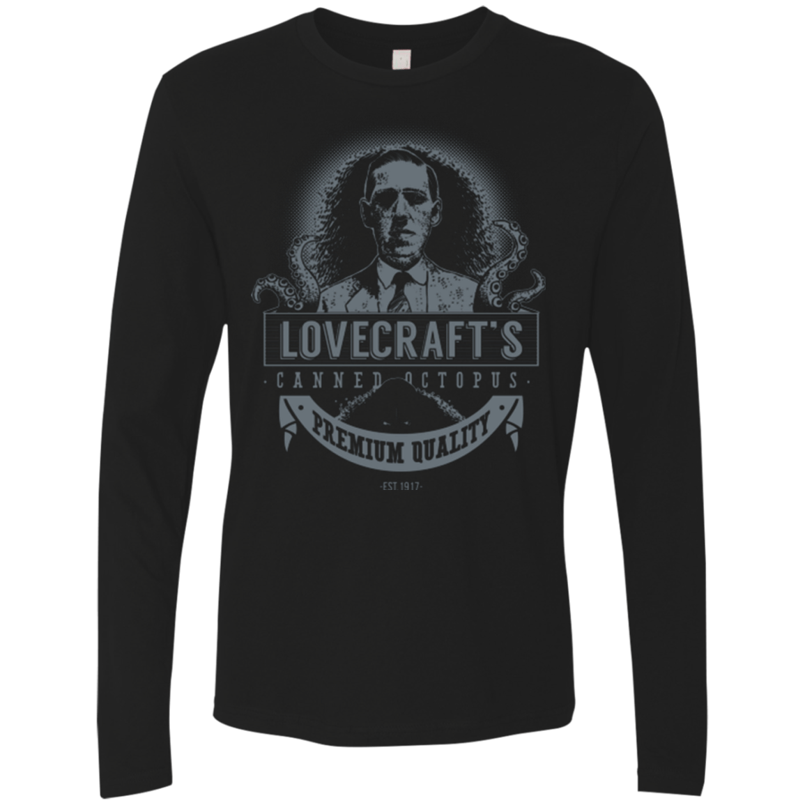 T-Shirts Black / Small Lovecraft Canned Octopus Men's Premium Long Sleeve