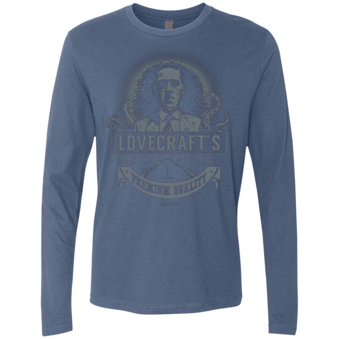 T-Shirts Indigo / Small Lovecraft Canned Octopus Men's Premium Long Sleeve