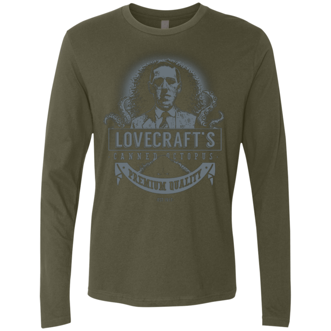 T-Shirts Military Green / Small Lovecraft Canned Octopus Men's Premium Long Sleeve