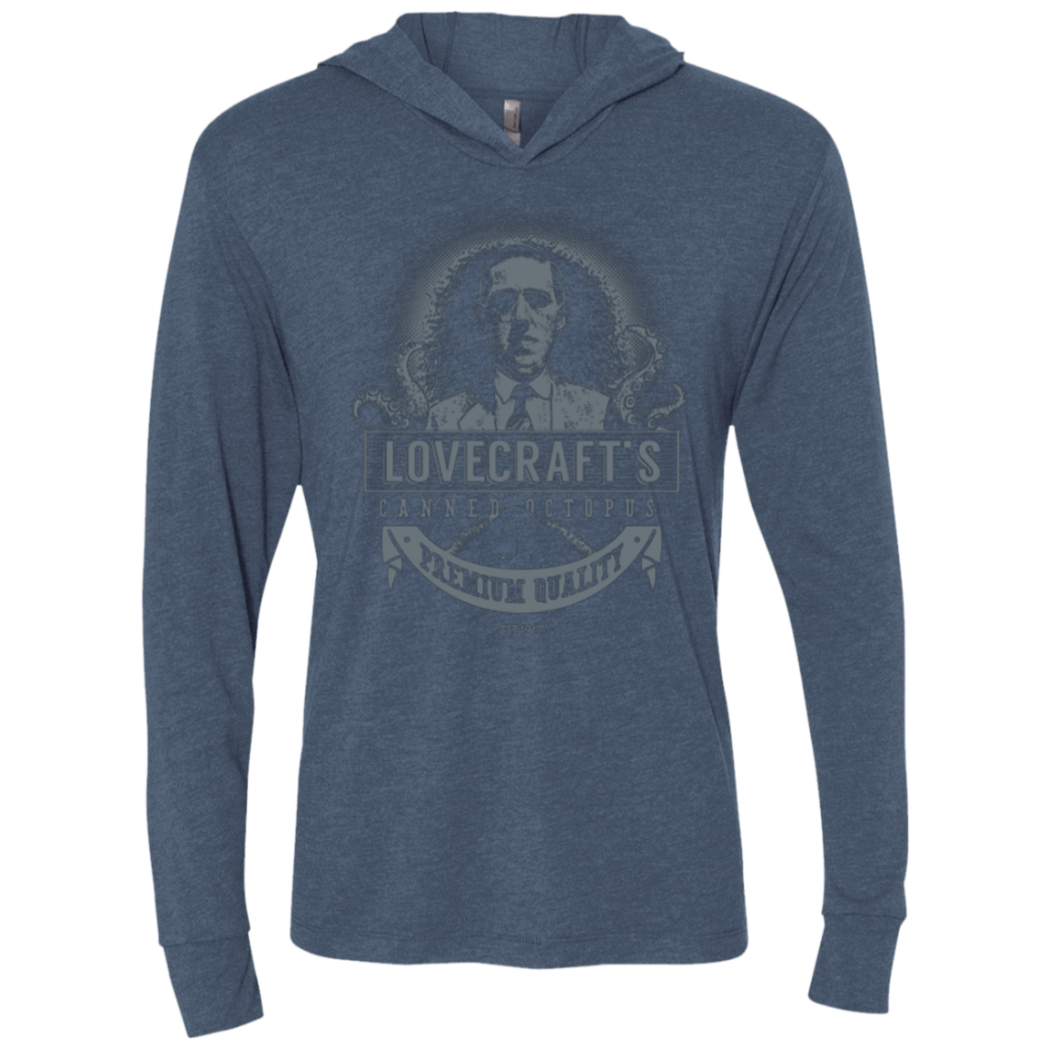 T-Shirts Indigo / X-Small Lovecraft Canned Octopus Triblend Long Sleeve Hoodie Tee