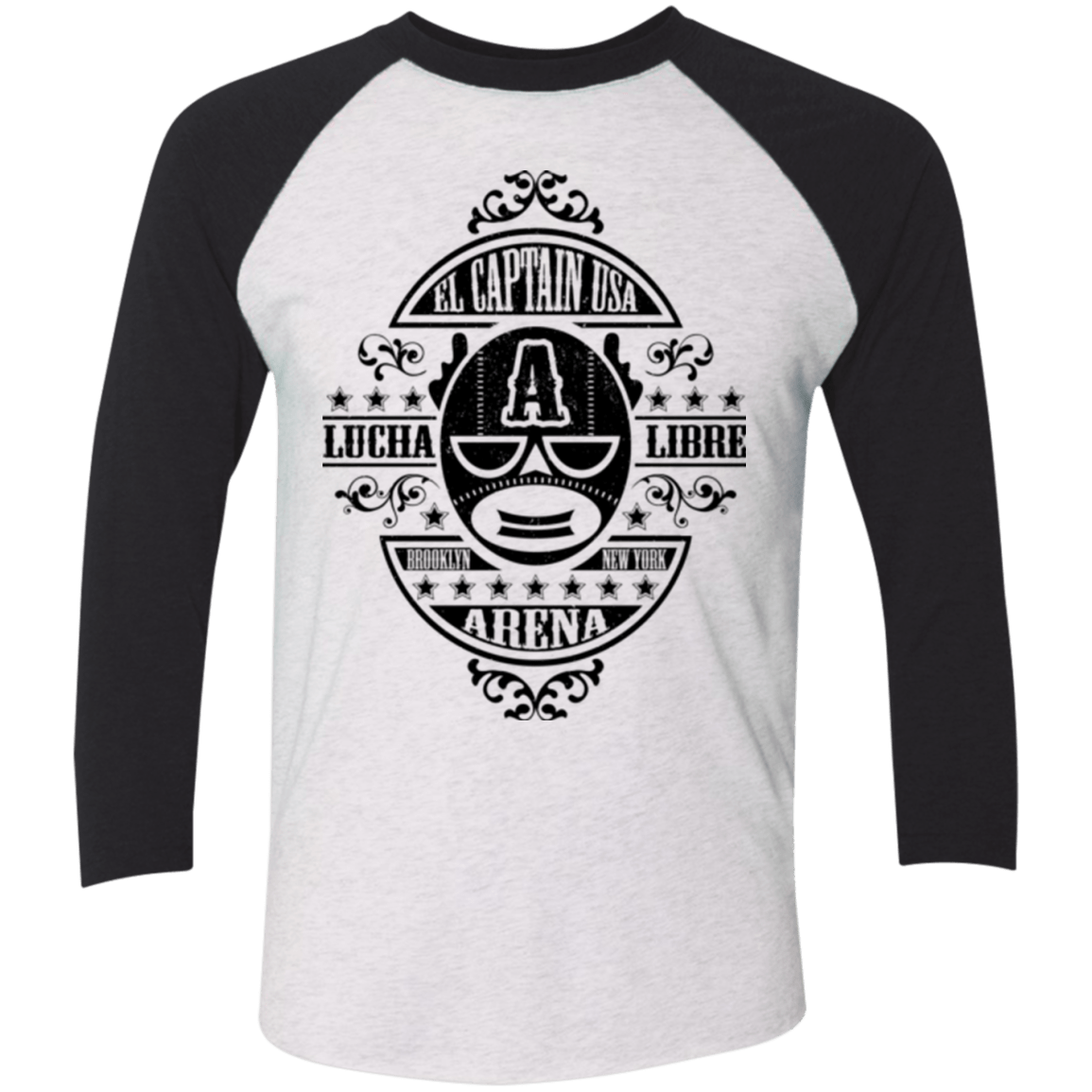 T-Shirts Heather White/Vintage Black / X-Small Lucha Captain Men's Triblend 3/4 Sleeve