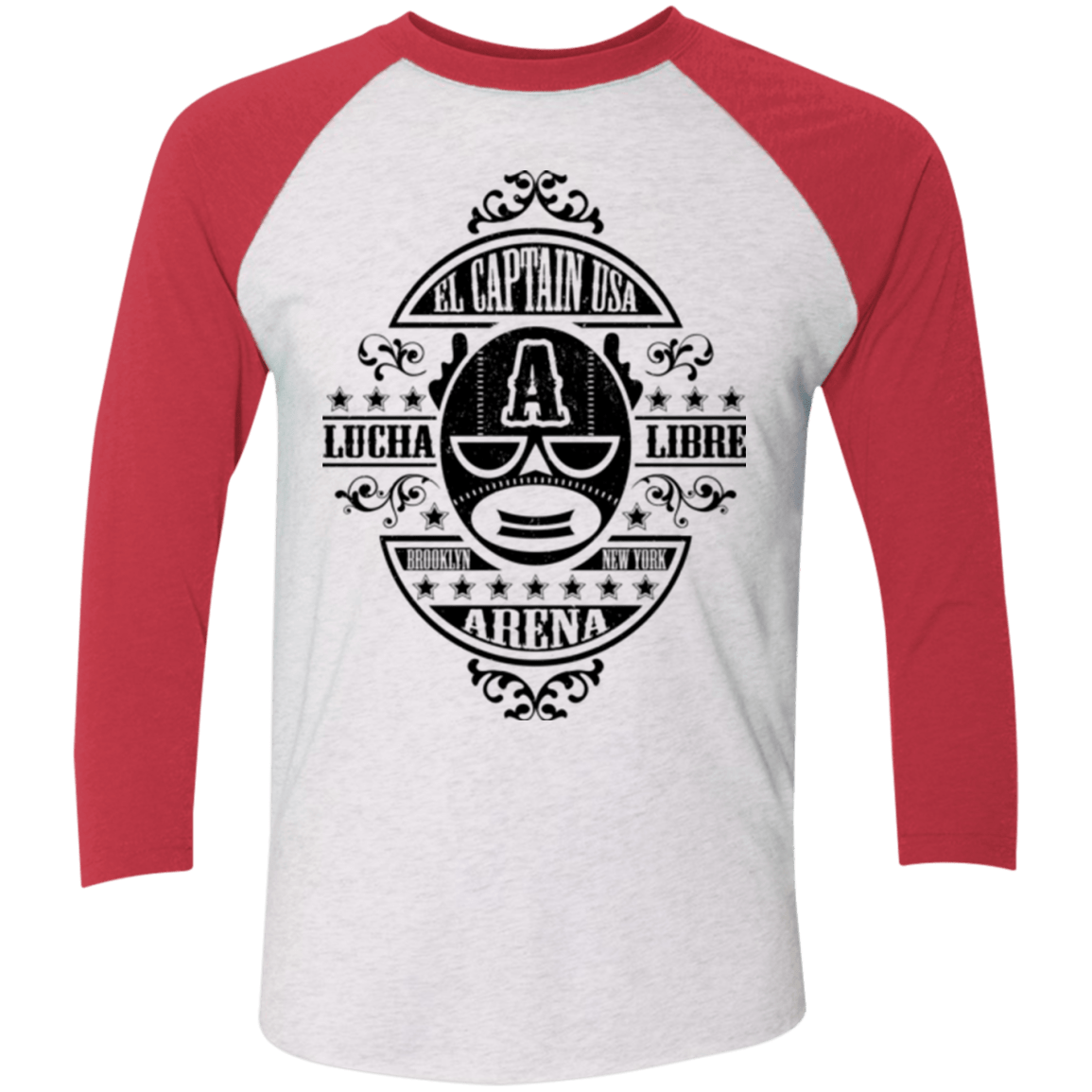 T-Shirts Heather White/Vintage Red / X-Small Lucha Captain Men's Triblend 3/4 Sleeve