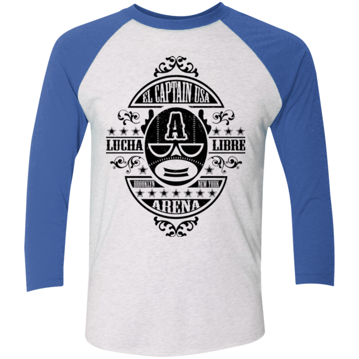T-Shirts Heather White/Vintage Royal / X-Small Lucha Captain Men's Triblend 3/4 Sleeve