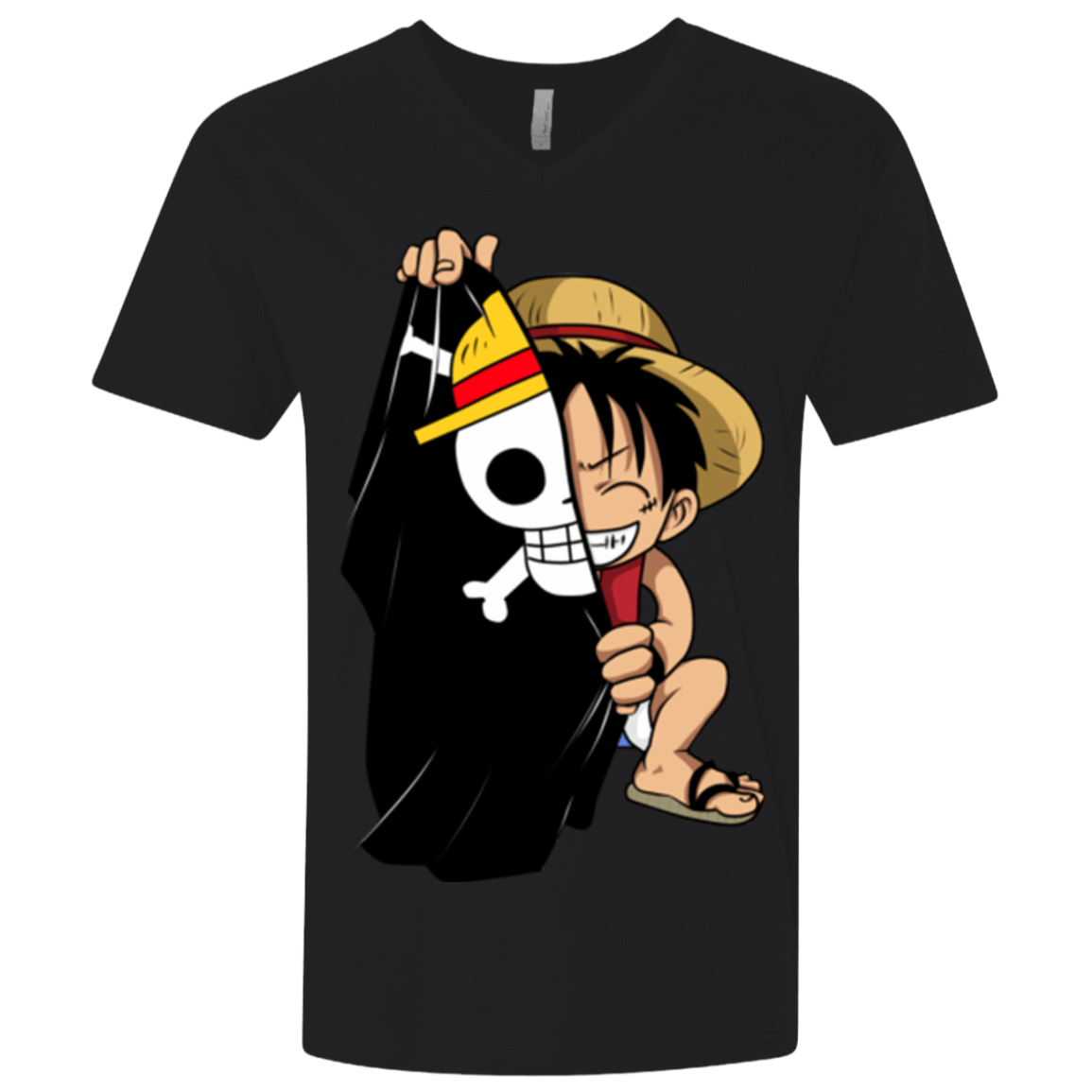 T-Shirts Black / X-Small Luffy Flag One Piece Men's Premium V-Neck