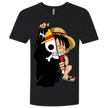 T-Shirts Black / X-Small Luffy Flag One Piece Men's Premium V-Neck