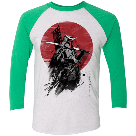T-Shirts Heather White/Envy / X-Small Mandalorian Samurai Men's Triblend 3/4 Sleeve