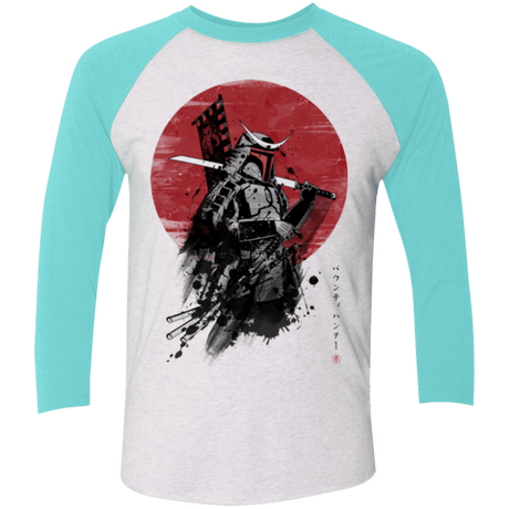 T-Shirts Heather White/Tahiti Blue / X-Small Mandalorian Samurai Men's Triblend 3/4 Sleeve