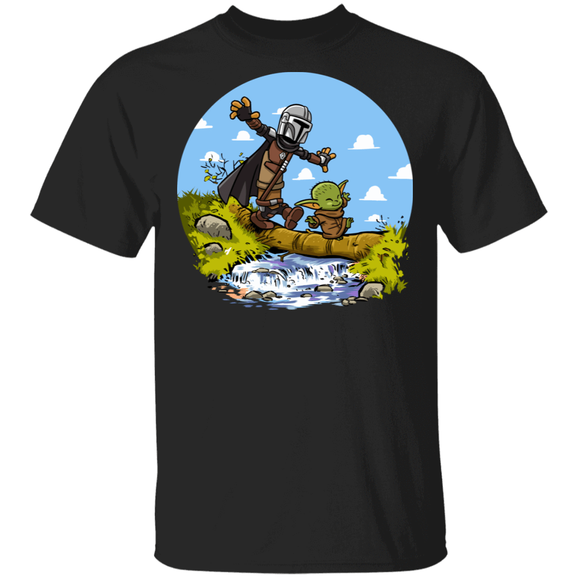 T-Shirts Black / S Mandalorian Yoda Calvin Circle T-Shirt