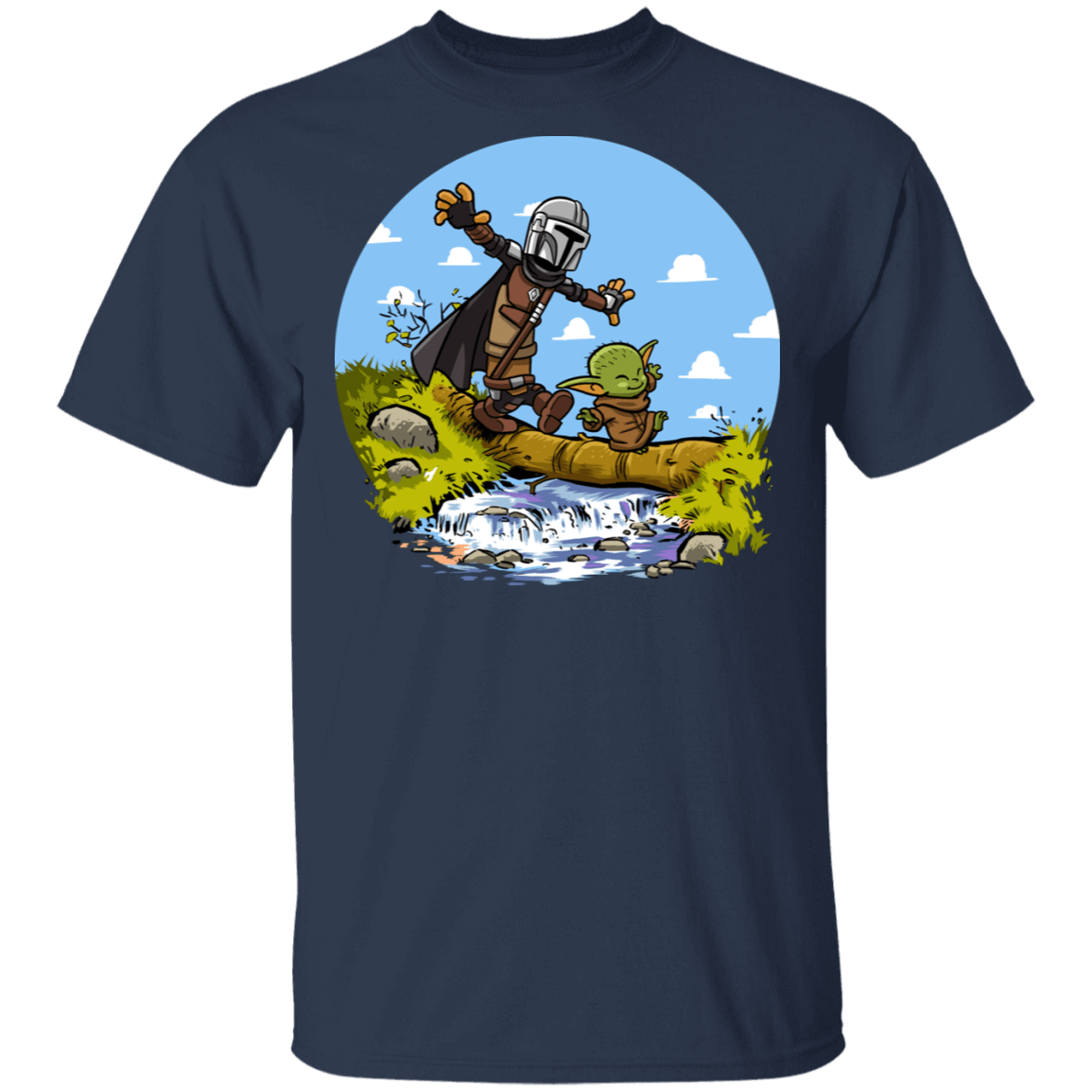 T-Shirts Navy / S Mandalorian Yoda Calvin Circle T-Shirt