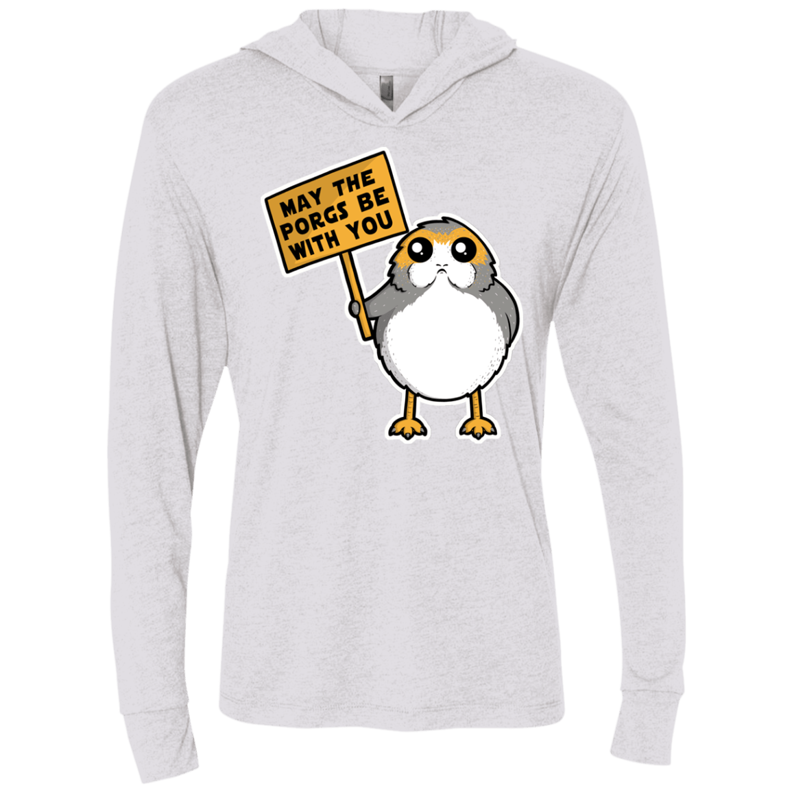 T-Shirts Heather White / X-Small May The Porgs Be With You Triblend Long Sleeve Hoodie Tee