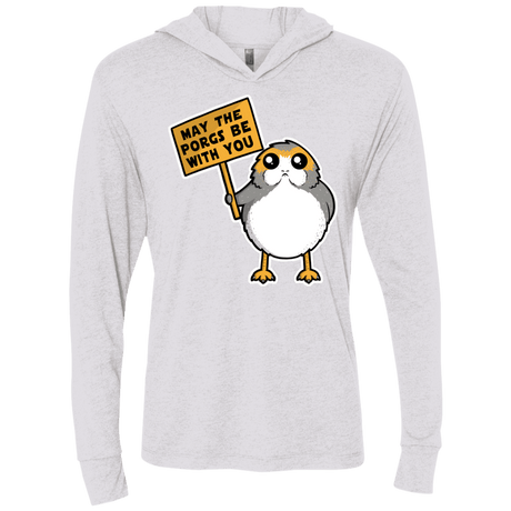 T-Shirts Heather White / X-Small May The Porgs Be With You Triblend Long Sleeve Hoodie Tee