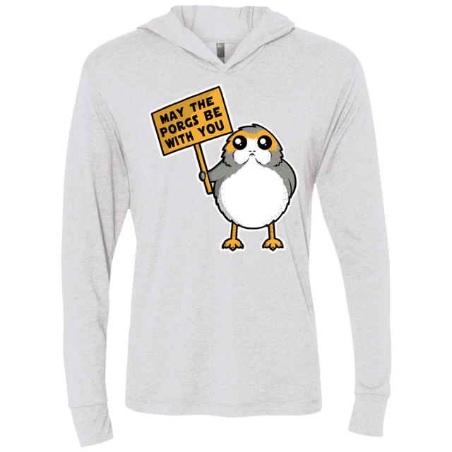 T-Shirts Heather White / X-Small May The Porgs Be With You Triblend Long Sleeve Hoodie Tee
