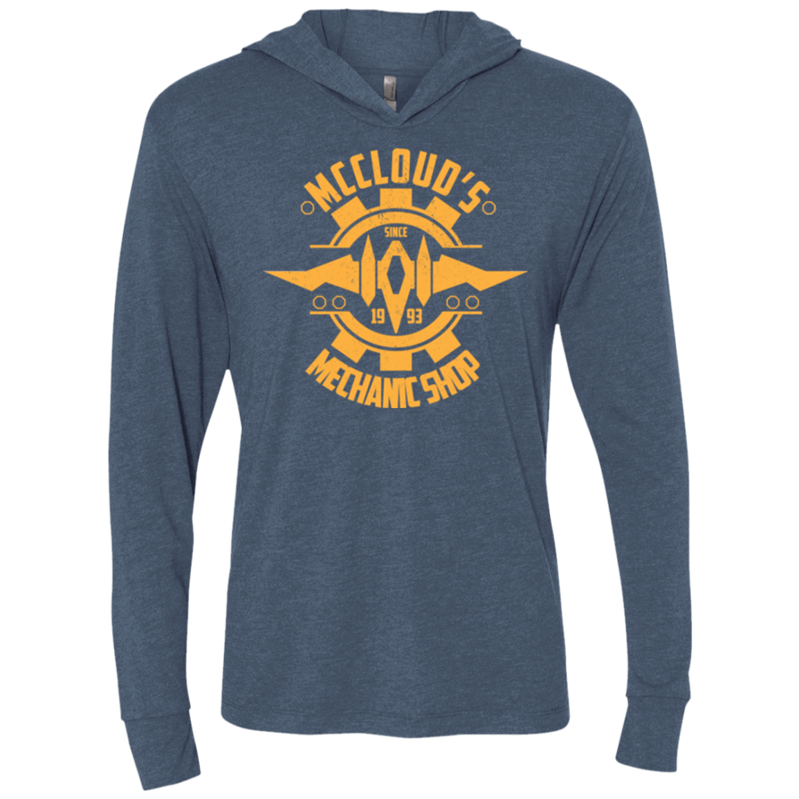 T-Shirts Indigo / X-Small McCloud Mechanic Shop Triblend Long Sleeve Hoodie Tee