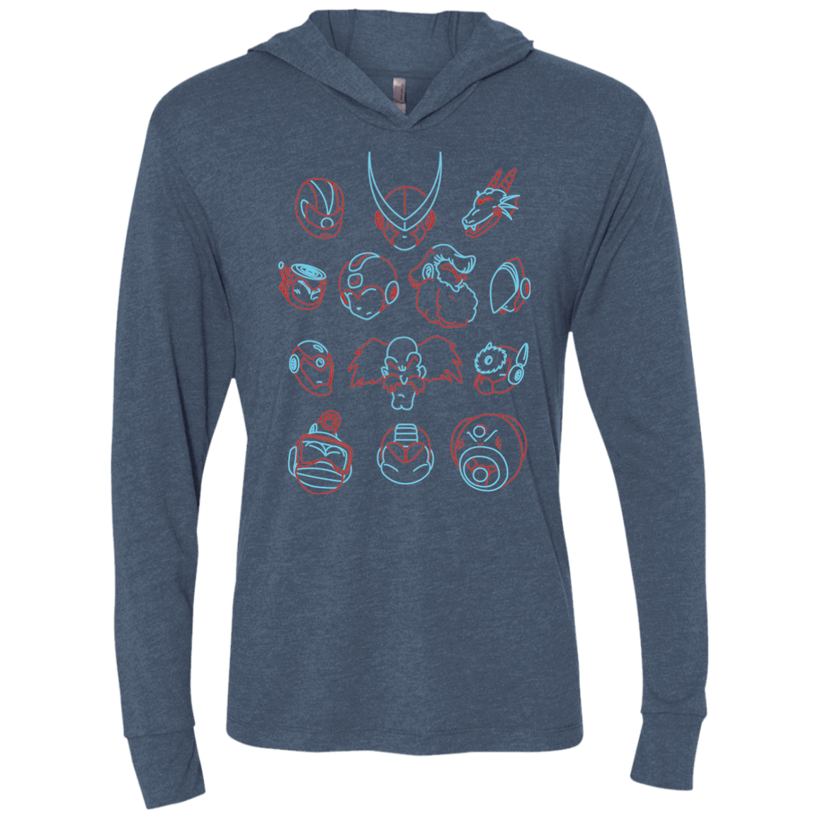 T-Shirts Indigo / X-Small MEGA HEADS 2 Triblend Long Sleeve Hoodie Tee